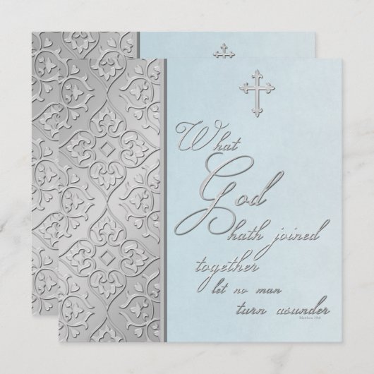 Zilver en Blue Scrolled Wedding Invitation Kaart (Voorkant / Achterkant)