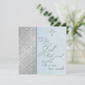 Zilver en Blue Scrolled Wedding Invitation Kaart (Staand voorkant)
