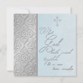 Zilver en Blue Scrolled Wedding Invitation Kaart (Voorkant)