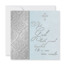 Zilver en Blue Scrolled Wedding Invitation