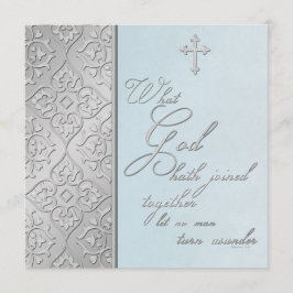 Zilver en Blue Scrolled Wedding Invitation Kaart