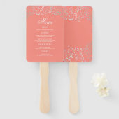 Zilver en Blush Koraal Bruiloft Menu's Handwaaier (Voorkant en achterkant)