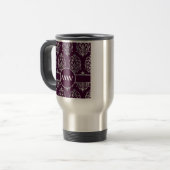 Zilver en bordeauxrood damast monogram reisbeker (Voorkant links)