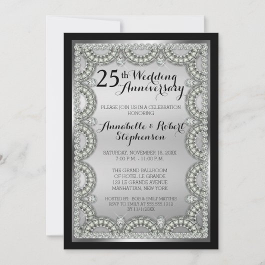 Zilver en diamant 25e bruiloft Jubileum Partij Kaart (Voorkant)