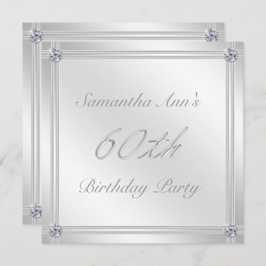 Zilver- en diamanteffect 60e verjaardag kaart (Voorkant / Achterkant)