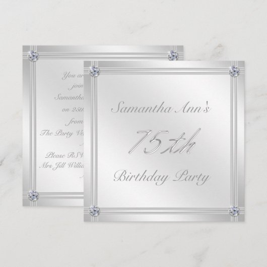Zilver- en diamanteffect 75e verjaardag kaart (Voorkant / Achterkant)