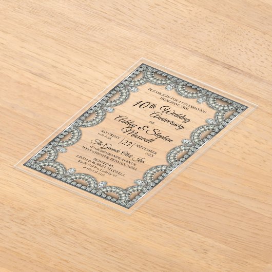 Zilver en Diamond 10de bruiloft Jubileum Party Acryl Uitnodigingen (Laagn)