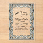 Zilver en Diamond 10de bruiloft Jubileum Party Acryl Uitnodigingen (Voorkant)