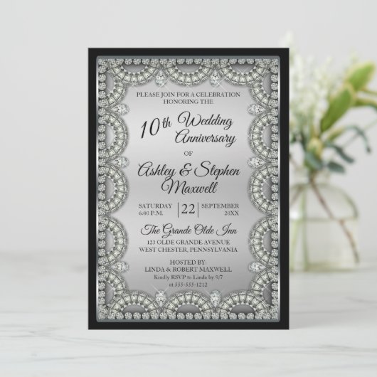 Zilver en Diamond 10de bruiloft Jubileum Party Kaart (Staand voorkant)