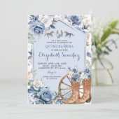 Zilver en Dusty Blauw Western Charra Quinceañera Kaart (Staand voorkant)
