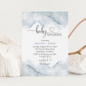Zilver en Dusty Blue Waterverf Baby shower Kaart