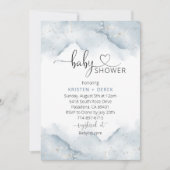 Zilver en Dusty Blue Waterverf Baby shower Kaart (Voorkant)