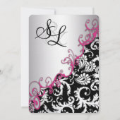 Zilver en Fuchsia Damask Romantic Swirl Kaart (Achterkant)