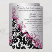 Zilver en Fuchsia Damask Romantic Swirl Kaart (Voorkant / Achterkant)