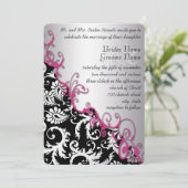 Zilver en Fuchsia Damask Romantic Swirl Kaart (Staand voorkant)