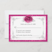 Zilver en Fuchsia Rozen Elegant RSVP Kaartje (Voorkant)