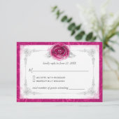 Zilver en Fuchsia Rozen Elegant RSVP Kaartje (Staand voorkant)
