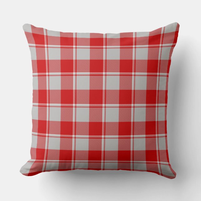 Zilver en gardist rood geruit kussen (Voorkant)