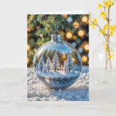 Zilver en glas kerstversiering kaart (Gele Bloem)