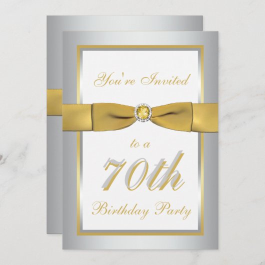 Zilver en Gold 70e verjaardag Uitnodiging (Voorkant / Achterkant)