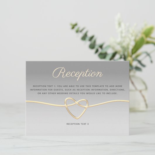 Zilver en Gold Wedding Reception Kaart (Staand voorkant)