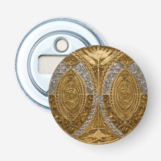 Zilver en goud Art Deco patroon Button Flesopener (Voorkant)