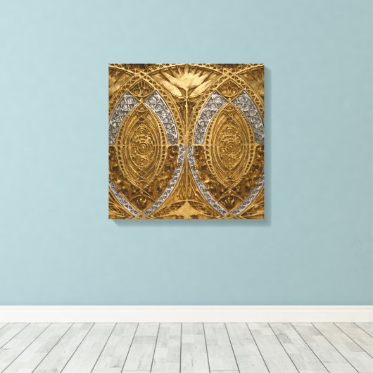 Zilver en goud art deco patroon canvas afdruk (Insitu (Houten vloer))