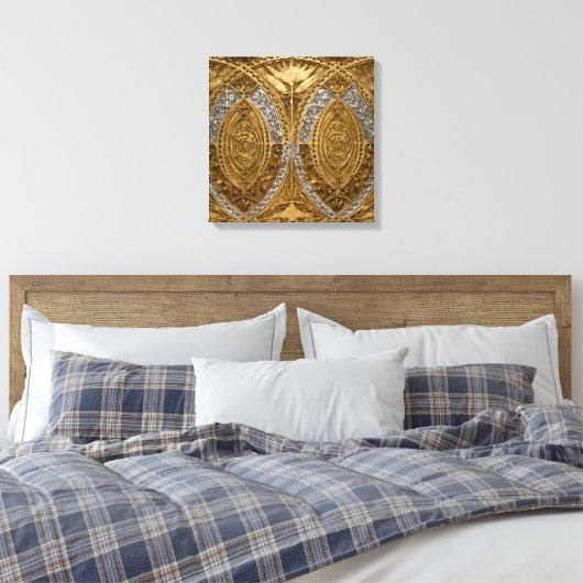 Zilver en goud art deco patroon canvas afdruk (Insitu (Slaapkamer))