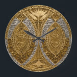 Zilver en goud art deco patroon grote klok<br><div class="desc">art deco patroon met details en metaalglans.</div>