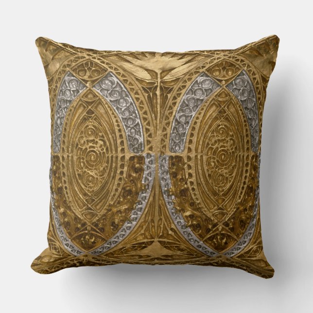 Zilver en goud art deco patroon kussen (Voorkant)