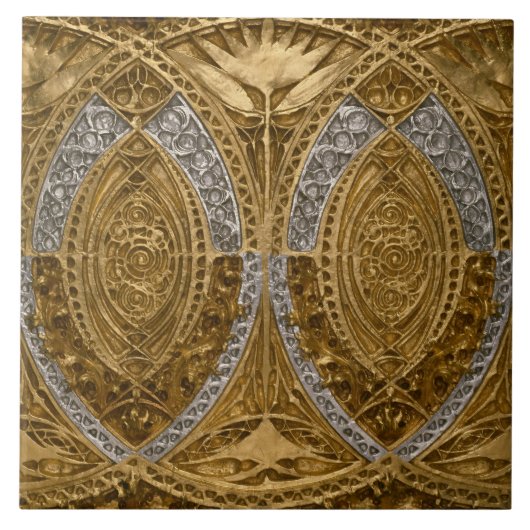 Zilver en goud art deco patroon tegeltje (Voorkant)
