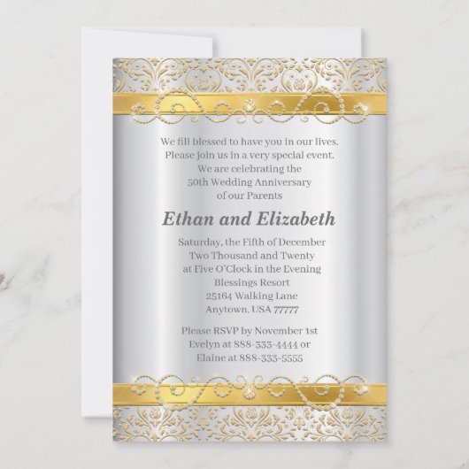 Zilver en Goud Diamant 50ste Verjaardag Kaart (Achterkant)