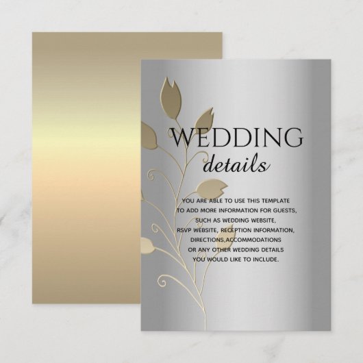 Zilver en Goud Folie Bloem Bruiloft Detailskaart Kaart (Voorkant / Achterkant)
