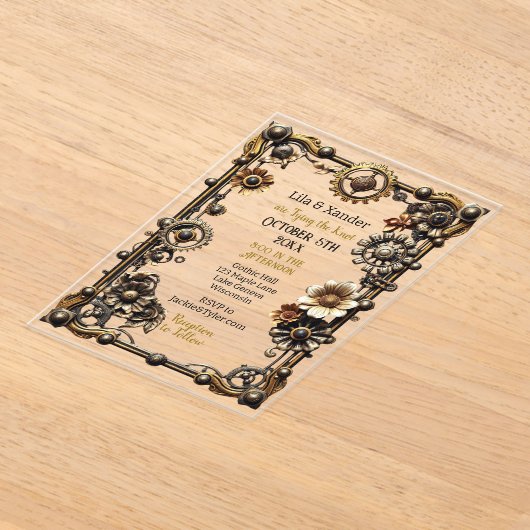 Zilver en Goud Gothic Metal Steampunk Wedding Acryl Uitnodigingen (Laagn)
