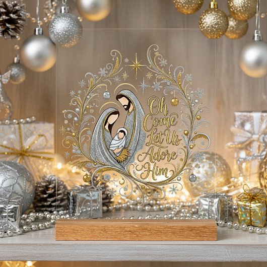 Zilver en goud kerststal acryl bord
