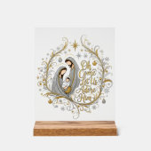 Zilver en goud kerststal acryl bord (Voorkant)