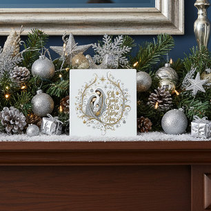 Zilver en goud kerststal fotoplaat