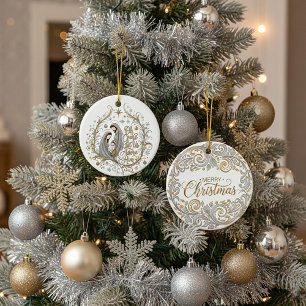 Zilver en goud kerststal keramisch ornament