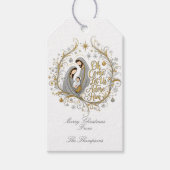 Zilver en goud kerststal Kerstmis Cadeaulabel (Voorkant)