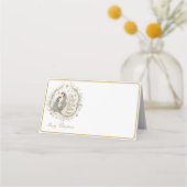 Zilver en goud kerststal plaatskaartje (Voorkant)