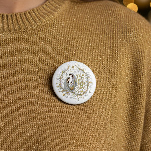 Zilver en goud kerststal ronde button 7,6 cm