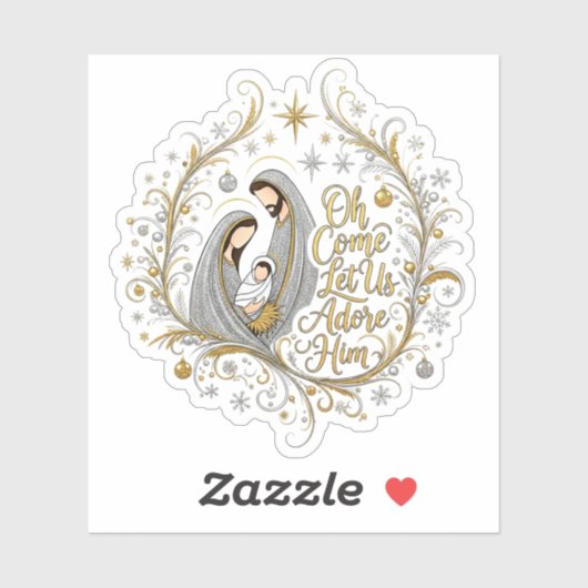 Zilver en goud kerststal sticker (Vel)