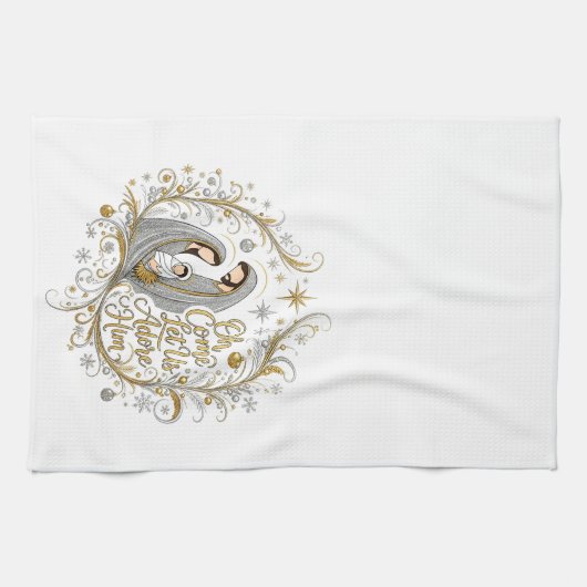 Zilver en goud kerststal theedoek (Horizontaal)