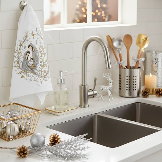 Zilver en goud kerststal theedoek