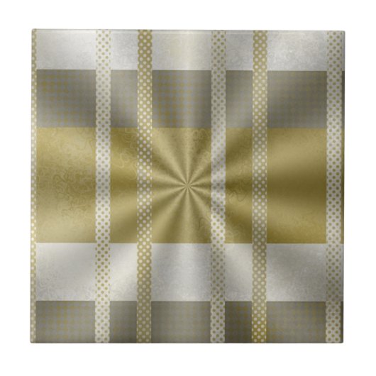Zilver en goud metalen abstract patroon tegeltje (Voorkant)