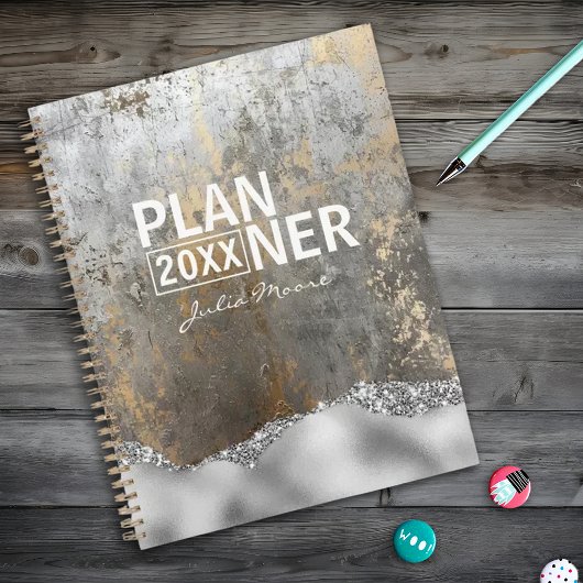 Zilver en Goud Moderne Zilveren Glitter Gepersonal Planner