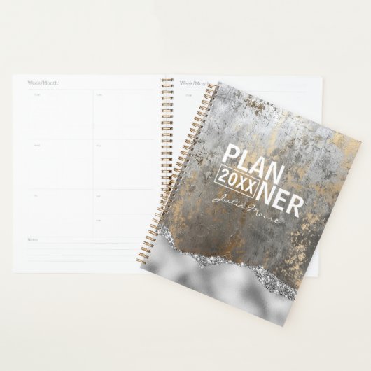 Zilver en Goud Moderne Zilveren Glitter Gepersonal Planner (Display)