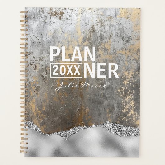 Zilver en Goud Moderne Zilveren Glitter Gepersonal Planner (Voorkant)