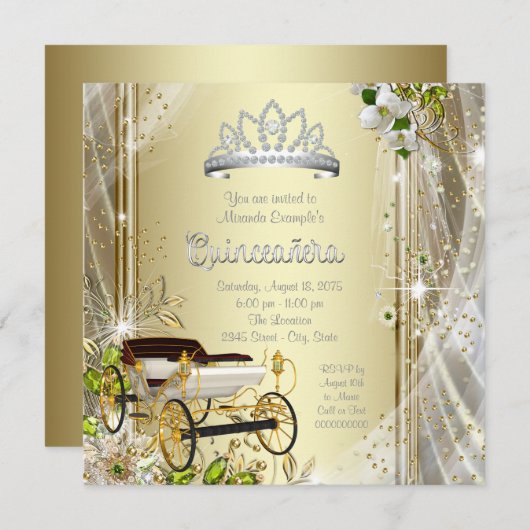 Zilver en Goud Quinceanera Kaart (Voorkant / Achterkant)