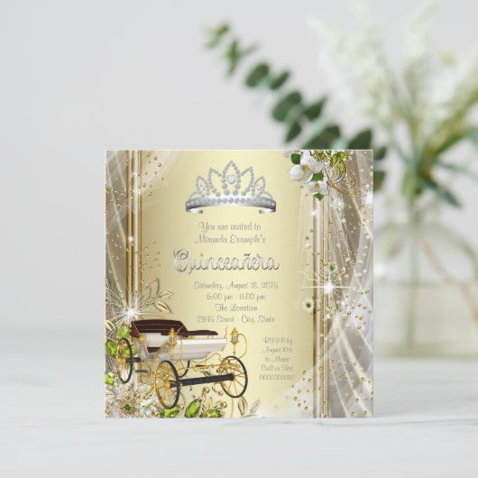 Zilver en Goud Quinceanera Kaart (Staand voorkant)